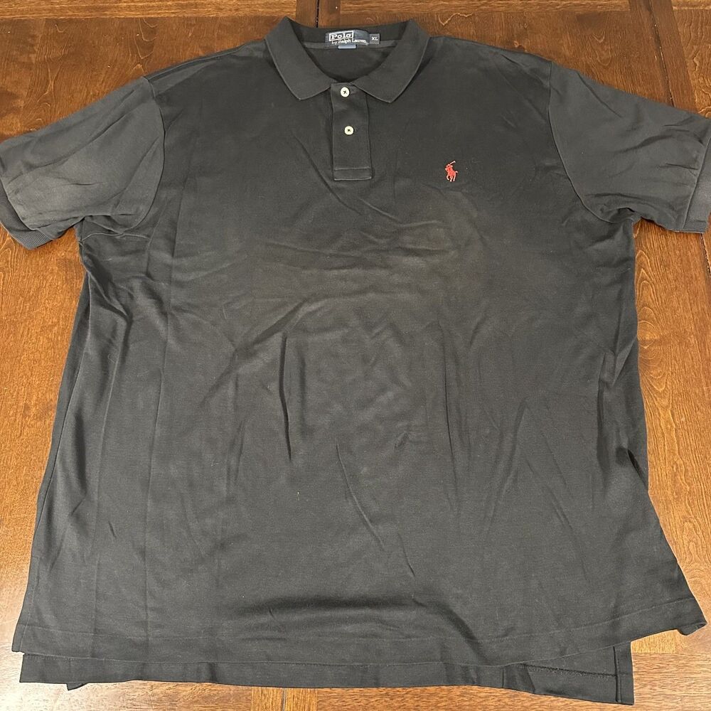 Polo Ralph Lauren XL Black Short Sleeve Polo Shirt Red Pony 100% Cotton